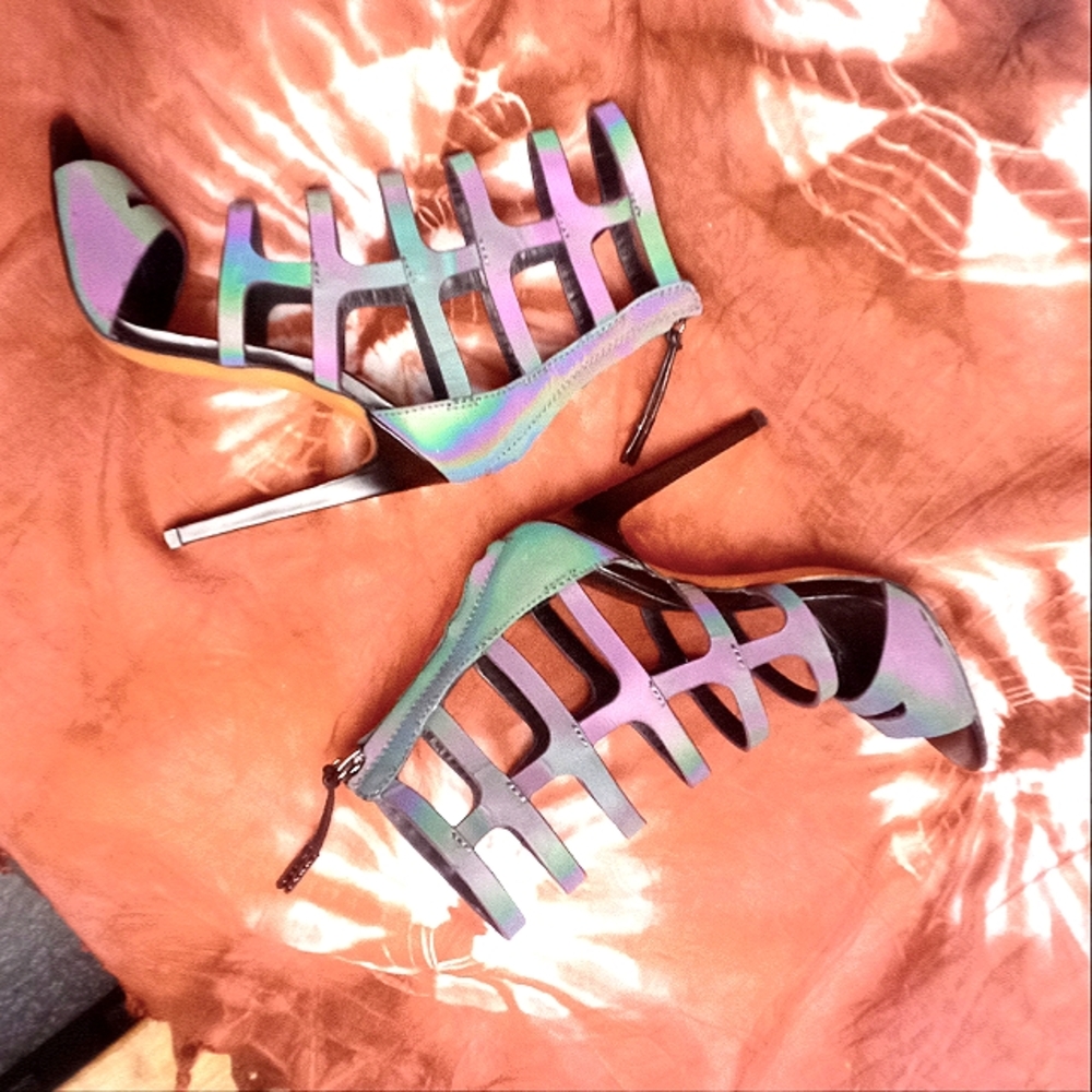 Ladies L.A.M.B. Rainbow Sheen Gladiator Stilettos